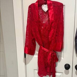 Vintage Victoria's Secret Scarlet Lace Robe&Teddy Size M NWT